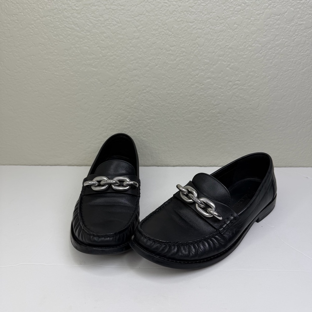 Coach Women’s Black with Silver Chain Jess Slip-on Loafers Flats Size 6.5